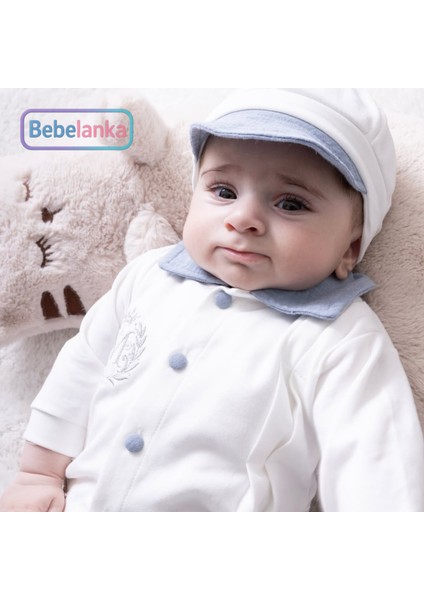 Yenidoğan Erkek Bebek %100 Pamuk Mavi Yaka Zıbın Patikli Pantolon 5'li Set 573390 modelleri