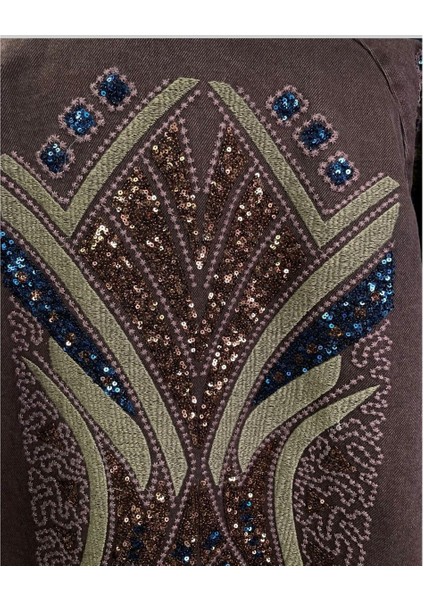 Kadın Taş Işlemeli Uzun Kollu Pamuk Kimono modelleri