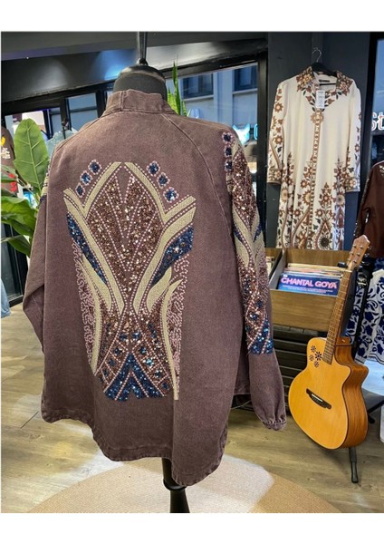 Kadın Taş Işlemeli Uzun Kollu Pamuk Kimono fırsatları