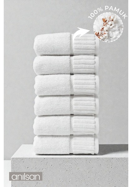 6'lı Halsey El Havlusu - 50X90 Cm, 300GR, %100 Pamuk, Spa ve Otel Havlusu, Günlük Kullanıma Uygun