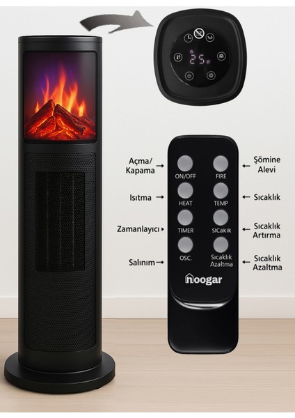 German OLED Black Series Seramik Kule Tipi Fanlı Isıtıcı Dijital Ekran Şömine Efektli Uzaktan Kumandalı indirimleri