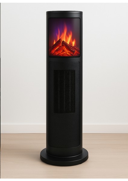 German OLED Black Series Seramik Kule Tipi Fanlı Isıtıcı Dijital Ekran Şömine Efektli Uzaktan Kumandalı