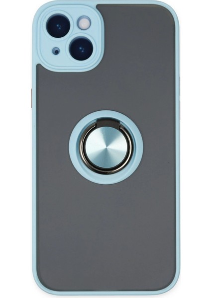 MYT09 iPhone 14 Kılıf Montreal Yüzüklü Silikon Kapak - Buz Mavi
