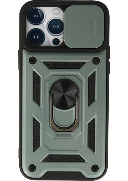 MYT09 iPhone 13 Pro Max Kılıf Pars Lens Yüzüklü Silikon - Yeşil