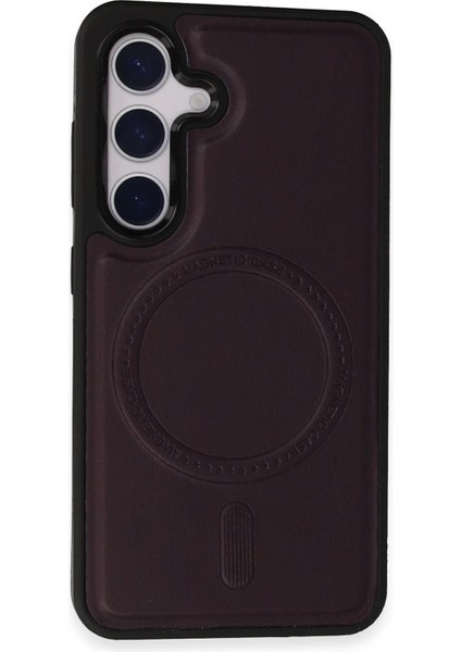 MYT09 Samsung Galaxy S24 Kılıf Ozzi Magsafe Deri Kapak - Derin Mor