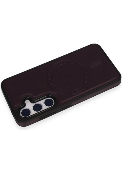 MYT09 Samsung Galaxy S24 Kılıf Ozzi Magsafe Deri Kapak - Derin Mor modelleri