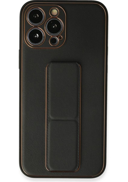 MYT09 iPhone 13 Pro Max Kılıf Coco Deri Standlı Kapak - Siyah