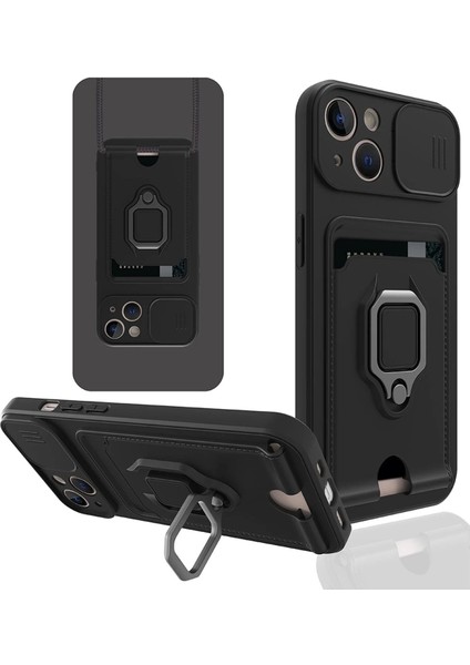 MYT09 iPhone 14 Kılıf Zuma Kartvizitli Yüzüklü Silikon - Siyah