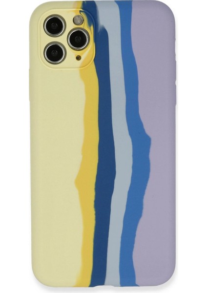 MYT09 iPhone 11 Pro Kılıf Ebruli Lansman Silikon - Sarı-Lila