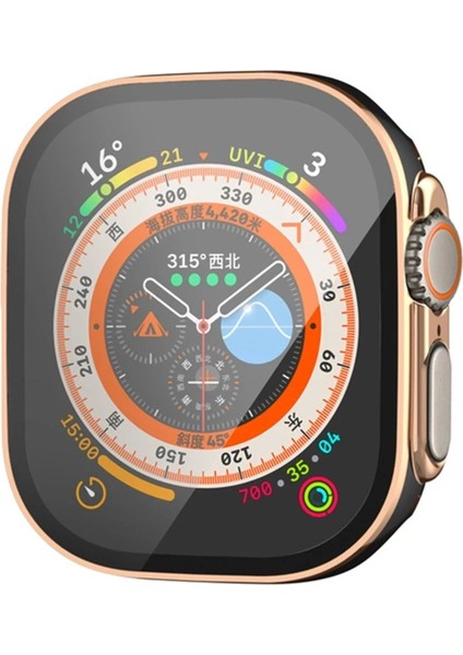 MYT09 Apple Watch Ultra 49MM Legend Camlı Kasa Ekran Koruyucu - Siyah-Gold
