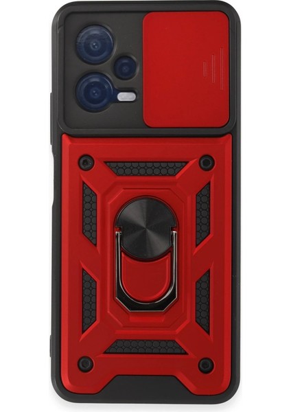 MYT09 Xiaomi Redmi Note 12 5g Kılıf Pars Lens Yüzüklü Silikon - Kırmızı