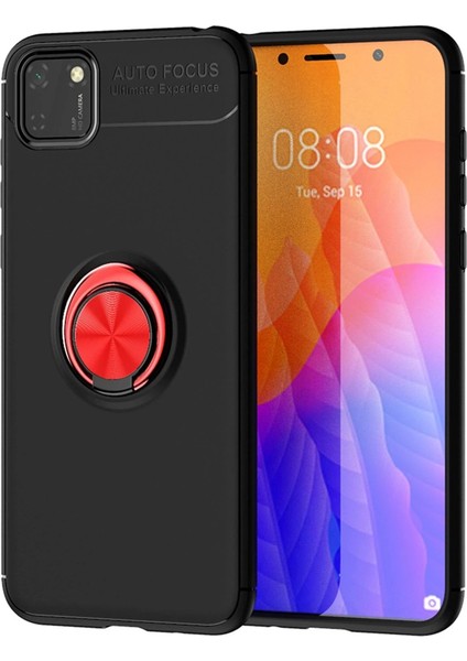 MYT09 Huawei Y5P Kılıf Range Yüzüklü Silikon - Siyah-Kırmızı