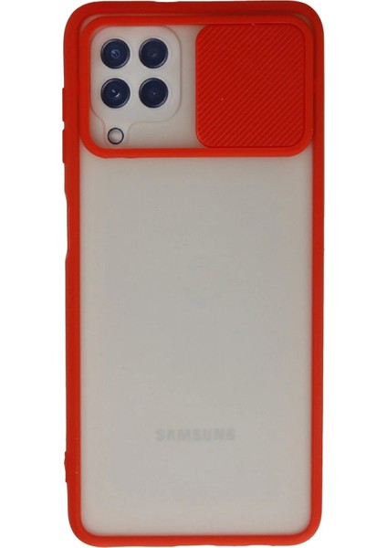 MYT09 Samsung Galaxy A22 Kılıf Palm Buzlu Kamera Sürgülü Silikon - Kırmızı