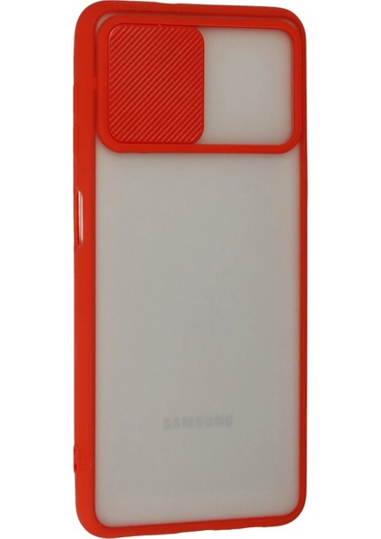 MYT09 Samsung Galaxy A22 Kılıf Palm Buzlu Kamera Sürgülü Silikon - Kırmızı fiyatları