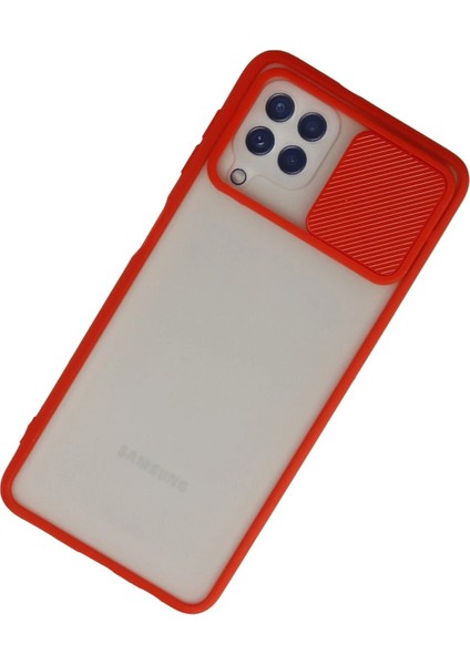 MYT09 Samsung Galaxy A22 Kılıf Palm Buzlu Kamera Sürgülü Silikon - Kırmızı modelleri
