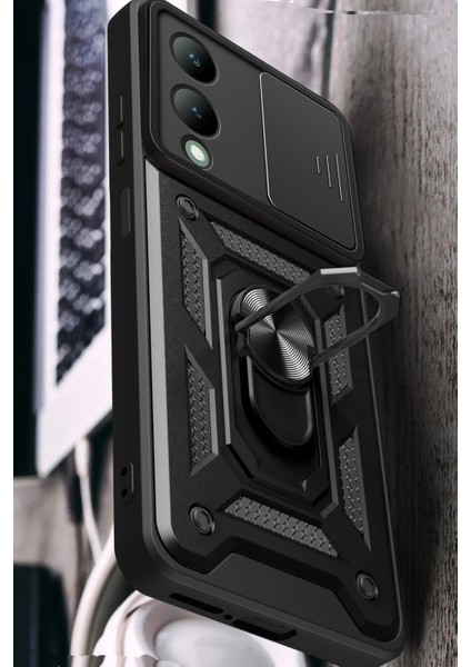 MYT09 Vivo Y17S Kılıf Pars Lens Yüzüklü Silikon - Gümüş modelleri