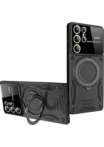 MYT09 Samsung Galaxy S24 Ultra Kılıf Joy Lens Standlı Kapak - Siyah