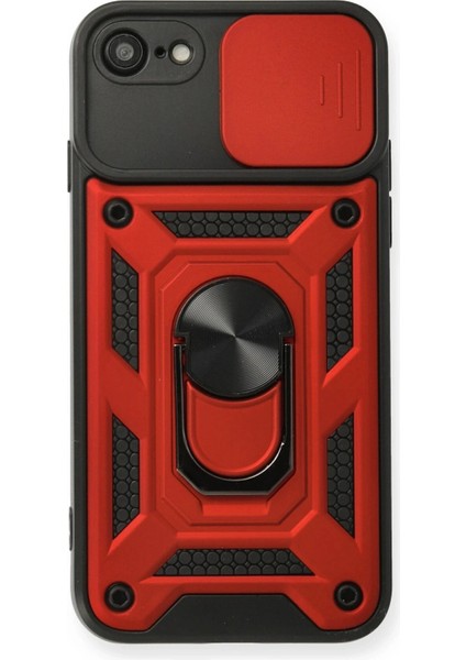 MYT09 iPhone 7 Kılıf Pars Lens Yüzüklü Silikon - Kırmızı