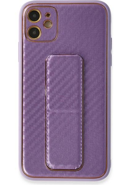 MYT09 iPhone 12 Kılıf Coco Karbon Standlı Kapak - Mor