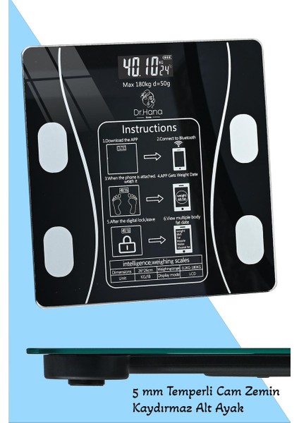 Dijital Tartı, Baskül, Yağ Su Kas Vücut Kitle Endeksi Kilo Ölçer Tartı