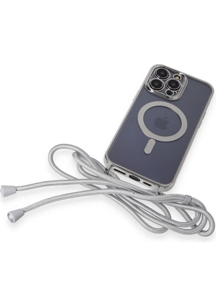 MYT09 iPhone 13 Pro Max Kılıf Divo Lazer Askılı Magsafe Kapak - Gümüş