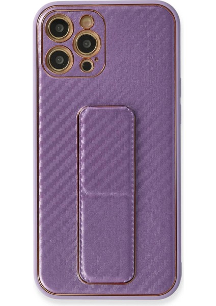 MYT09 iPhone 12 Pro Kılıf Coco Karbon Standlı Kapak - Mor