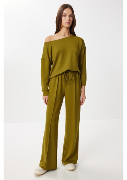 Açık Omuzlu Modal Alt-Üst Takım LBY0027 Zeytin Yeşili