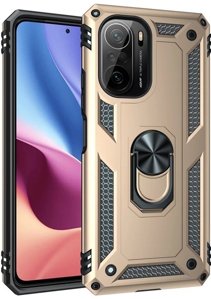 MYT09 Xiaomi Poco F3 Kılıf Sofya Yüzüklü Silikon Kapak - Gold