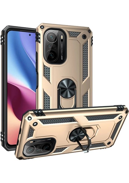 MYT09 Xiaomi Poco F3 Kılıf Sofya Yüzüklü Silikon Kapak - Gold fiyatları