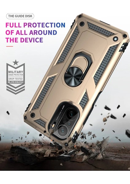 MYT09 Xiaomi Poco F3 Kılıf Sofya Yüzüklü Silikon Kapak - Gold