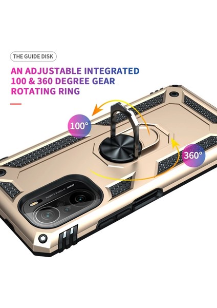 MYT09 Xiaomi Poco F3 Kılıf Sofya Yüzüklü Silikon Kapak - Gold