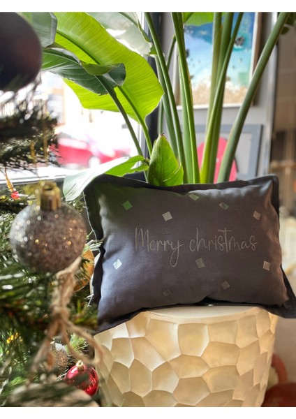 Dolgulu Yılbaşı Temalı Yastık, Dekoratif Kırlent, Hediyelik, Gri Renk