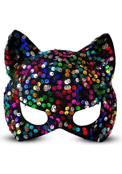 Siyah Kadife Kumaş Üzerine Rengarenk Payetli Pullu Parti Maskesi 16X14 cm modelleri