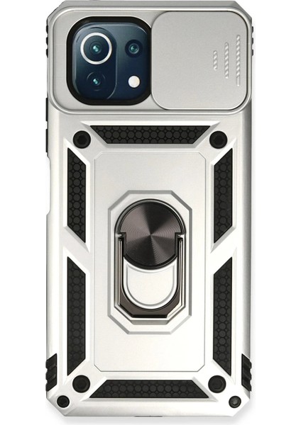 MYT09 Xiaomi Mi 11 Lite Kılıf Pars Lens Yüzüklü Silikon - Gümüş