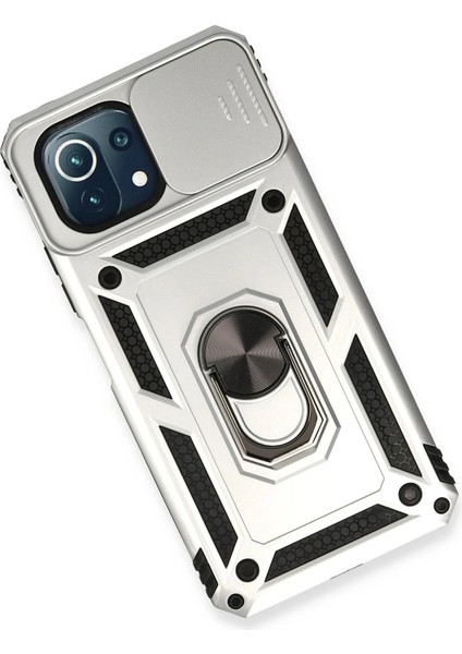 MYT09 Xiaomi Mi 11 Lite Kılıf Pars Lens Yüzüklü Silikon - Gümüş modelleri