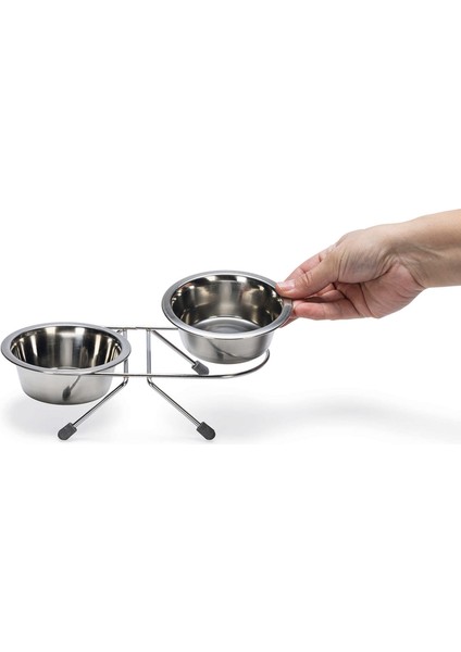 Mtxdpn Beeztees Köpek Ikili Mama Su Kabı, Paslanmaz Çelik, 11CM, 2X180ML