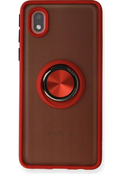 MYT09 Samsung Galaxy A01 Core Kılıf Montreal Yüzüklü Silikon Kapak - Kırmızı