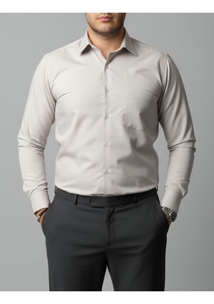 Klasik Fit Geniş Kesim Tek Cepli Kolay Ütülenebilen Mevsimlik Uzun Kollu Düz Renk Erkek Gömlek