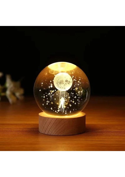 Dekoratif Merdivenli Astronot ve Ay Tasarımlı Ahşap Altlıklı Işıklı Cam Küre Cam:6cm Ahşap:2cm fiyatları