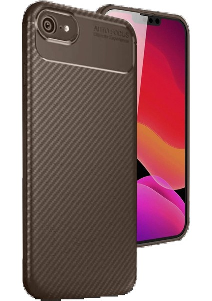 MYT09 iPhone 16E Kılıf Auto Focus Karbon Kapak - Kahverengi