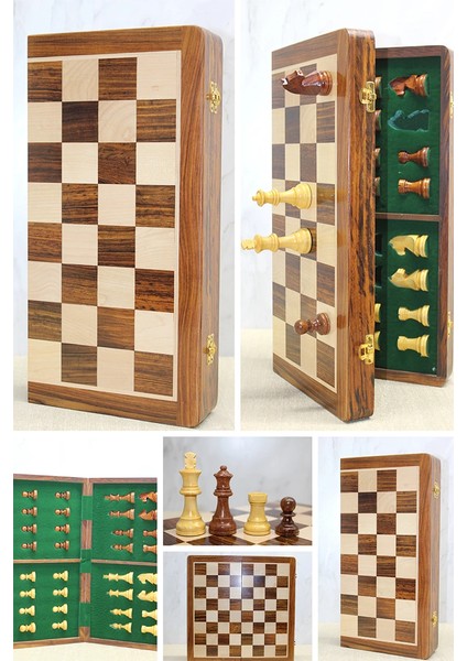 Mıknatıs Taşlı Ahşap Katlanabilir Kutulu Satranç Oyunu 40 cm G225