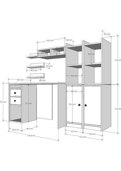 Modüler Ofis Çalışma Masası Kitaplıklı Çekmeceli Dolaplı BEYAZ-NRG-OFM-1001 fırsatları