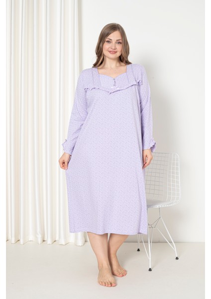 %100 Pamuklu Mevsimlik Uzun Kol Penye Büyük Beden Anne Gecelik 180