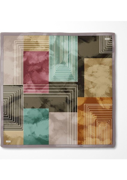 Geometrik Desen Twill Ipek EŞARP-0941 Gold-Yeşil modelleri