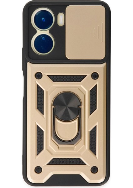 MYT09 Vivo Y16 Kılıf Pars Lens Yüzüklü Silikon - Gold