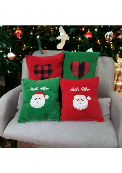 Yeşil 30X30 Çocuk Odası Peluş Noel Baba Yastık Dekoratif Kırlent