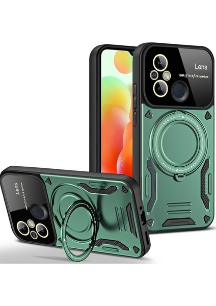 MYT09 Xiaomi Redmi 12C Kılıf Joy Lens Standlı Kapak - Koyu Yeşil
