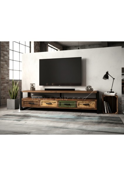 Almond Doğal Ahşap Çekmeceli Tv Ünitesi - 120CM