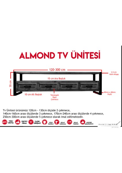 Almond Doğal Ahşap Çekmeceli Tv Ünitesi - 120CM fırsatları