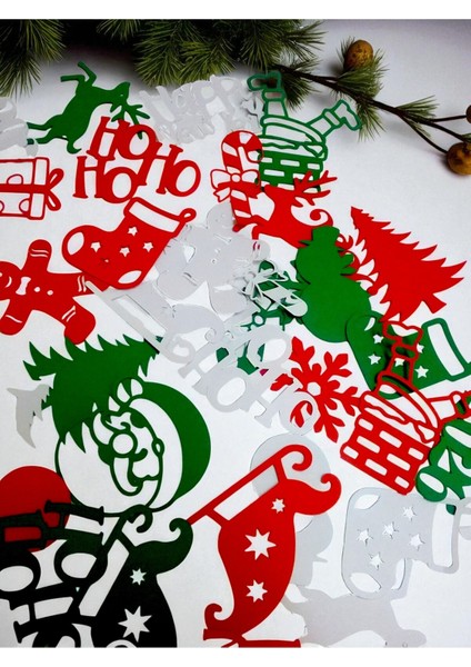 Renkli Yılbaşı Temalı 50’li Masa Konfeti, Noel Baba, Kardan Adam, Geyik, Kurabiye Süsleri fiyatları